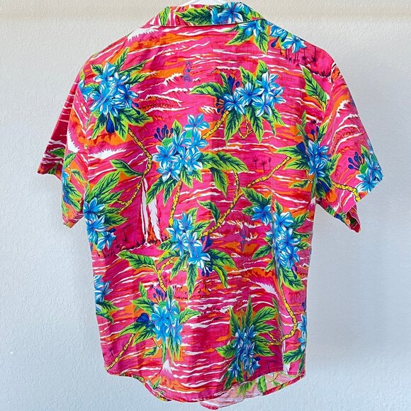 Vintage Beverly Hills Blues Button Down Tropical Pink Hawaiian - Picture 4 of 7